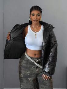 Maweii Plus Size Women's Solid Color Long Sleeve Zipper Front Hooded Casual Winter Jacket