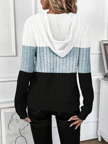 SHEIN LUNE Women's Basic Casual Contrast Color Sweatshirt - Multicolor - View 2