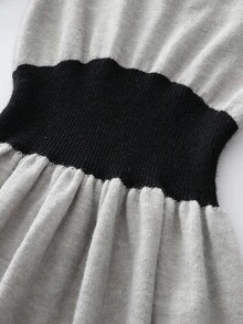 SHEIN Franclia Turtleneck Color Block Fitted Elegant Knit Dress, Extra Long A-Line Knit Sweater Dress, Thick Autumn/Winter - Grey - View 5