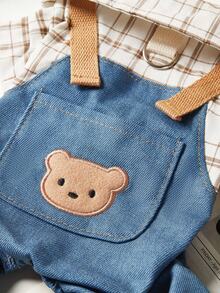 PETSIN 1 件宠物服装，可爱刺绣泰迪熊头连体衣，适合猫、狗和春秋季 - 藍色 - 查看 6