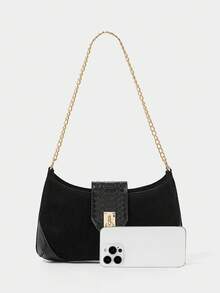 SHECARRY PU LEATHER CROCODILE PATTERN SHOULDER BAG - Black - View 4