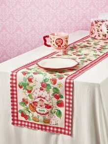 Strawberry Shortcake X SHEIN 1 Pc Thickened Anti-Slip Cartoon Strawberry Printed Table Runner, Holiday Table Runner, Fits Various Table Lengths 90/160/183/200 Cm,Gift Ideas - Red - View 2