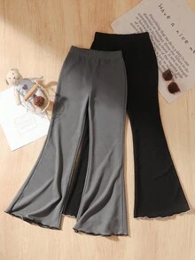 SHEIN Tween 女童休闲舒适两件套高腰喇叭紧身裤套装