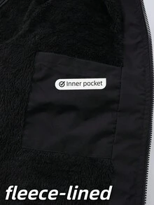 Manfinity Homme 男士长袖纯色简约休闲保暖拉链户外防风羽绒服，黑色保暖内衬绗缝外套，秋季款 - 黑色 - 查看 7