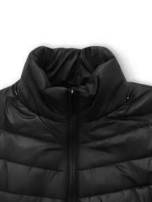 Maweii 加大码女式立领荷叶边拉链连帽棉服外套，适合冬季外出、雪季和通勤 - 黑色 - 查看 4