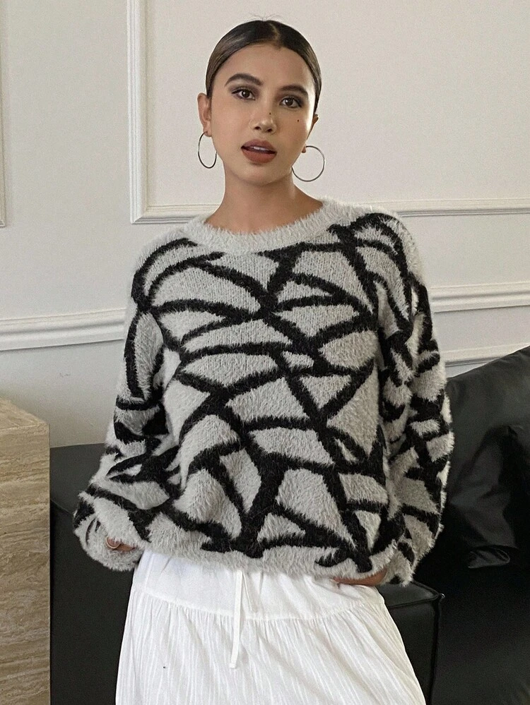 Women's Fashionable Colorblock Pattern Sweater, Autumn/Winter