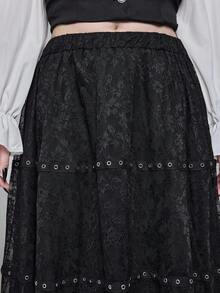 ROMWE EDITION Plus Size Gothic Lace Trim Skirt - Black - View 4