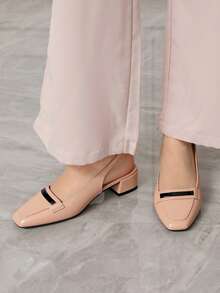 Sleekvia New Apricot Closed Toe Chunky Heel Sandals For Women For Christmas - Apricot - View 5