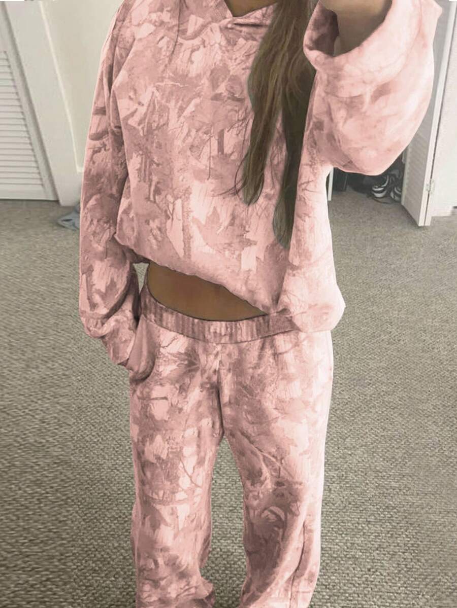 SHEIN 2件套女士数码印花连帽衫和运动裤 - 彩色 - 查看 1