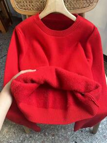 Chiquease New Arrival Thermal Lined Crew Neck Long Sleeve Sweater For Women - Red - View 3