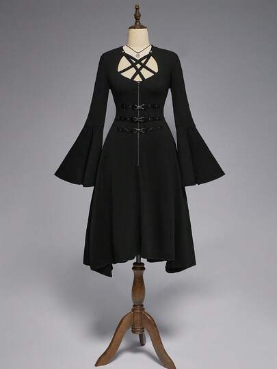 EDITION Abito di media lunghezza con maniche a sbuffo e design a pentagramma in stile gotico per donne