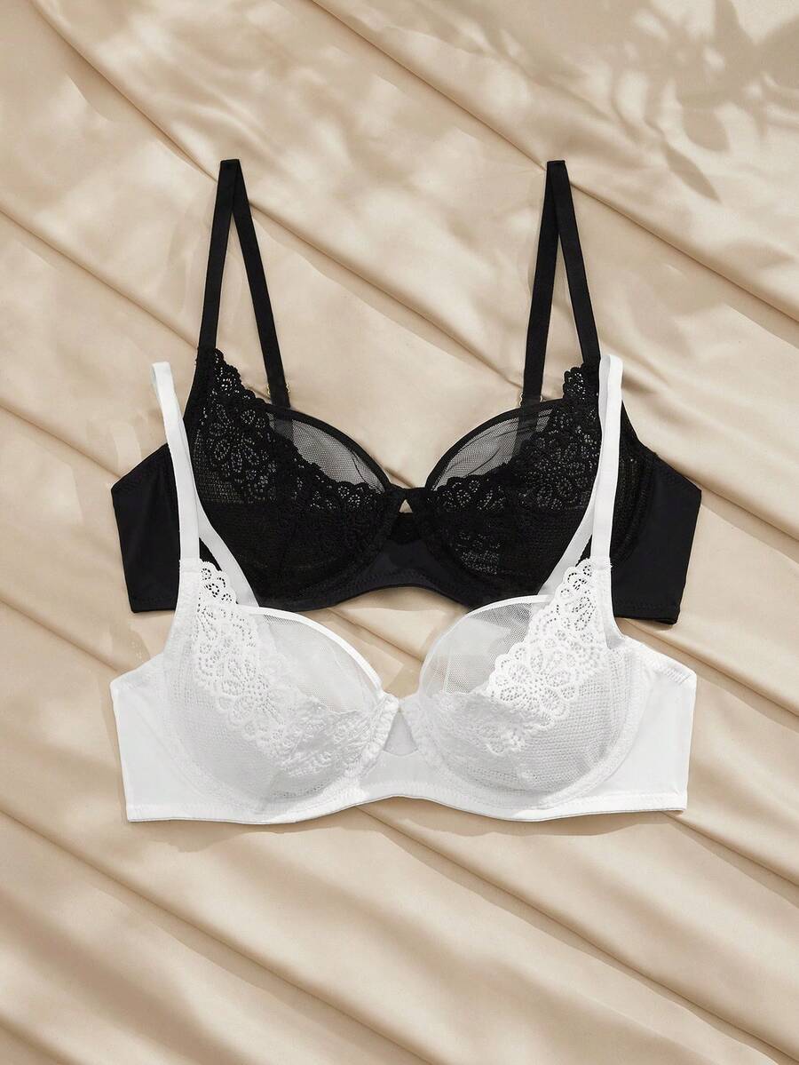 Charlaine 2pcs Women's Fashion Comfortable Sexy Lace Wireless Bra Set