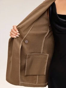 SHEIN Unity Slim Fit Stylish Commuter Double-Breasted Long Sleeve Jacket - Khaki - View 7