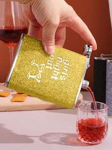 SHEIN 1 件 8 盎司女士酒瓶，不锈钢防漏彩色闪光涂层酒瓶，便携式户外扁平金属小酒瓶，适用于酒吧烧烤和旅行、储存用具、房间装饰，可用于饮用水、咖啡、牛奶、饮料等，适用于厨房、餐厅、酒吧、派对、聚会、婚礼、送给朋友的礼物、送给男朋友的礼物、送给父亲的礼物、圣诞礼物、新年礼物。 - 黃色 - 查看 2