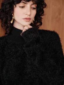 Uhlyne Women's Solid Color Stand Collar Casual Long Sleeve Knit Pullover