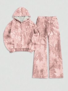 SHEIN 2件套女士数码印花连帽衫和运动裤 - 彩色 - 查看 4