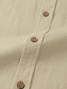 Manfinity Homme Men Solid Color Long Sleeve Single-Breasted Casual Shirt With Dual Pockets, Fall