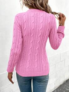 EMERY ROSE Women's Casual Cable Pattern Crew Neck Long Sleeve Sweater, Autumn/Winter - Baby Pink - View 3
