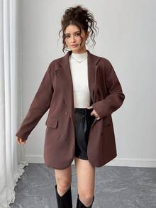 Sparklyn Áo blazer nữ tuổi teen dáng rộng, màu tối, chống bụi, thích hợp mặc đi làm, thanh lịch và tinh tế, mùa thu đông. - màu nâu - Xem 3