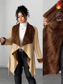 SHEIN Elenzya Fashionable Casual French Retro Elegant Commuter Contrast Color Lace-Up Jacket - Khaki - View 1