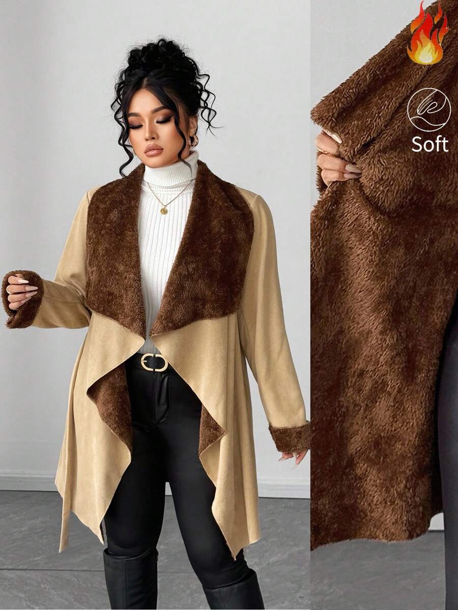 SHEIN Elenzya Fashionable Casual French Retro Elegant Commuter Contrast Color Lace-Up Jacket - Khaki - View 1