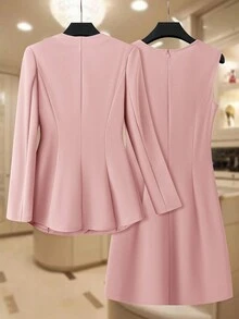 SHEIN Clasi Women's Autumn/Winter Fashion Commuter Jacket & Dress Blue Suit Set