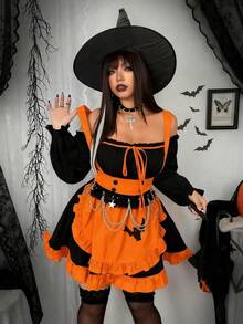 Trang phục hầu gái Halloween cỡ lớn cho nữ dễ thương hình dơi ma cà rồng phù thủy màu cam Lolita - Nhiều màu - Xem 6