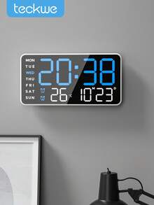 Teckwe Grande horloge murale numérique avec température, calendrier, alarme et veilleuse, grand affichage LED, couleur RVB, horloge pour mur, décoration de chambre, décoration de maison, cadeaux