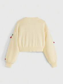 ROMWE Kawaii Áo len cardigan đan móc họa tiết trái cây dâu tây và anh đào 3D dành cho nữ - Màu be - Xem 2
