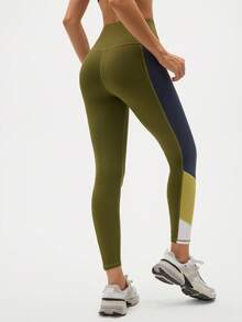 Easithlete Contrast Color High Waist Tight Fit Sporty Leggings, Suitable For Yoga