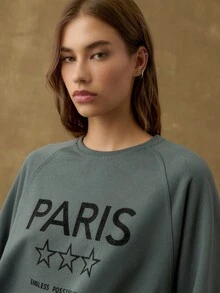 Nöista Dusty Blue Paris-Print Sweatshirt For Women,Relaxed Fit Dropped Shoulders Ribbed Cuffs,Autumn Streetwear Casual School Back-To-School Cozy Winter Top - Dark Grey - View 8