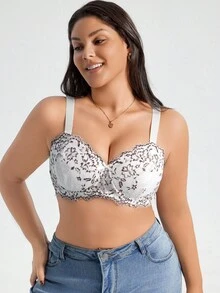 SHEIN 1 件大码女士蕾丝无肩带文胸，带钢圈，时尚，提升 - 彩色 - 查看 8