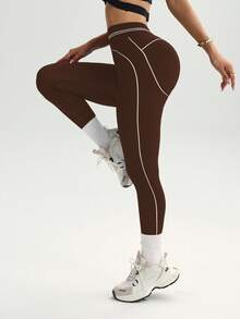 Easithlete 1 Stück feuchtigkeitsableitende Stoff Kontrast Farbband Design Basis Schwarz & Weiß Sporthose, geeignet für Training, Yoga, nahtlos