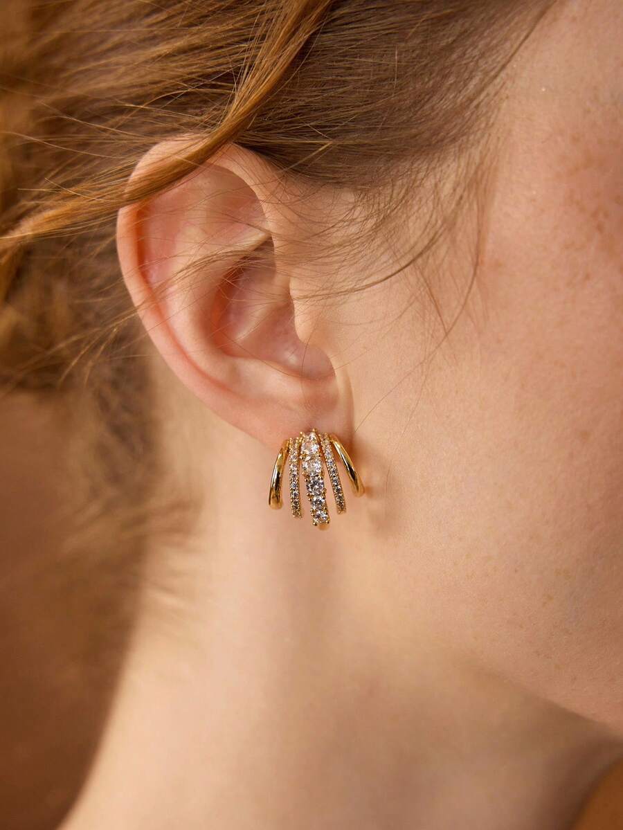 MOTF PREMIUM 18K镀金装饰简约环形耳环 - 金黃色 - 查看 1