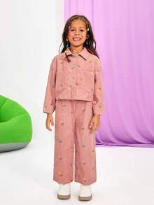 Maija Kids Maija Kids 2 Stücke Mädchen Cord Langarm Top und Hose Set, Stickerei, Herbst/Winter