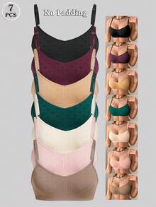 SHEIN 7 件无缝心形胸罩，舒适休闲胸罩，可调节肩带 - 彩色 - 查看 3