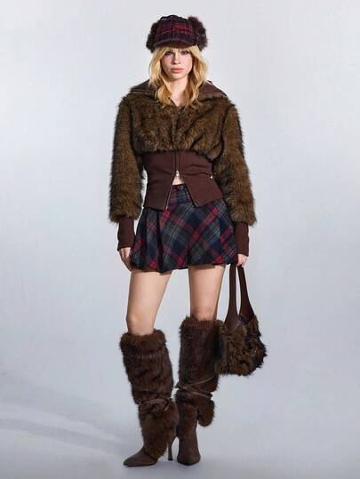 Hippie Women's Fuzzy Zip-Up Collar Long Sleeve Jacket, Fashionable Regular Fit, Autumn/Winter