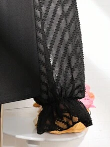 SHEIN 纯勃艮第色褶皱后结灯笼袖衬衫，长袖上衣，圣诞节红色衬衫，圣诞派对红色上衣 - 酒紅色 - 查看 7