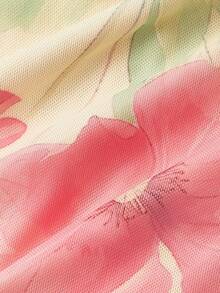 SHEIN MOD 女士印花V领扭结喇叭袖时尚T恤，适合秋冬季、万圣节、哥特风、感恩节、圣诞节、新年、海滩等场合，优雅百搭，印花图案，二合一设计。 - 彩色 - 查看 4