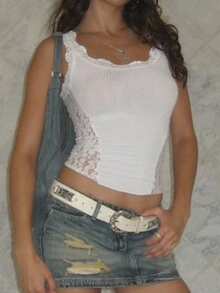 INAWLY Top de tanque de punto acanalado con ribete de encaje