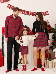 SHEIN Conjunto de 2 peças primavera/outono estilo coreano casual para o dia a dia combinando blusa de manga comprida e saia para mulheres - Multicolorido - Ver 5