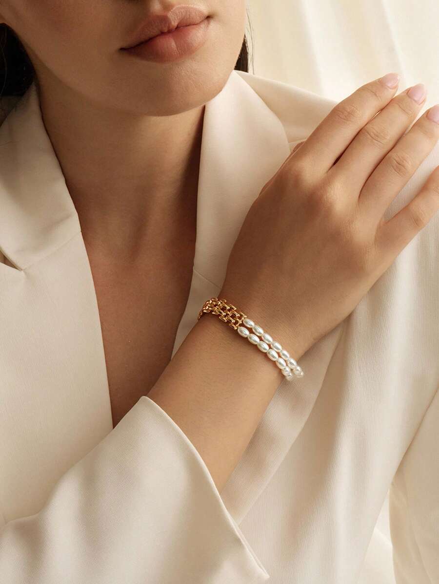 Opalesca سوار بخرز اللؤلؤ الاصطناعي بلون ذهبي قطعة واحدة - ذهبي أصفر - مشاهدة 1