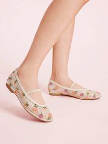 CUCCOO DOLLMOD Women's Fashionable Flat Floral Pattern Slip-On Shoes - Apricot - View 3