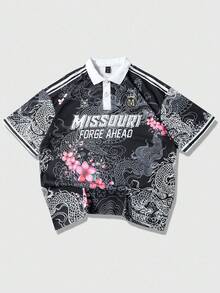 ROMWE MEN Prep 男士街头图案印花 Polo 衫，适合日常穿着，春夏季