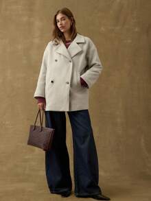 Nöista Minimalist Light Grey Boxy Jacket,Double-Breasted Buttons,Oversized Sleeves,Elegant Office Wear For Winter,Fall & Spring Outfits For Women - Light Grey - View 2