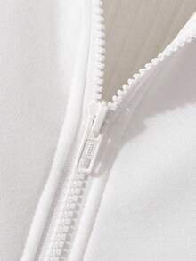 Teens' Solid Black Hooded Zip-Up Sweatshirt, Suitable For Casual & Sports Wear Fall Winter - White - View 6