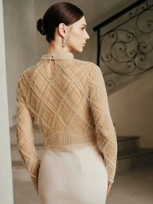 Anewsta 女士时尚高端奢华手工串珠长袖衬衫，适合秋季、冬季、新年、优雅、别致、时尚、圣诞节、外出穿着