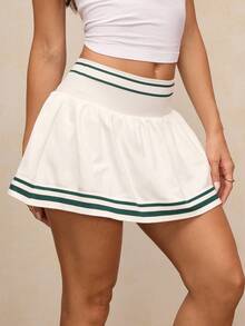 Activina Summer Casual Contrast Stripe Sports Skirt Shorts - White - View 5