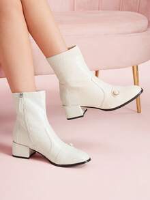 CUCCOO DOLLMOD Women's Fashionable White Elegant Mid-Calf Boots - White - View 1