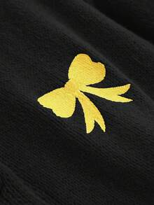 CosyJoli Plus Size Women Embroidered Bow Knitted Casual Cardigan, Autumn/Winter - Black - View 5